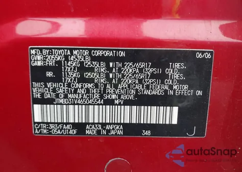 2006 Toyota Rav4 Limited z USA, uszkodzony, nr VIN JTMBD31V465045544